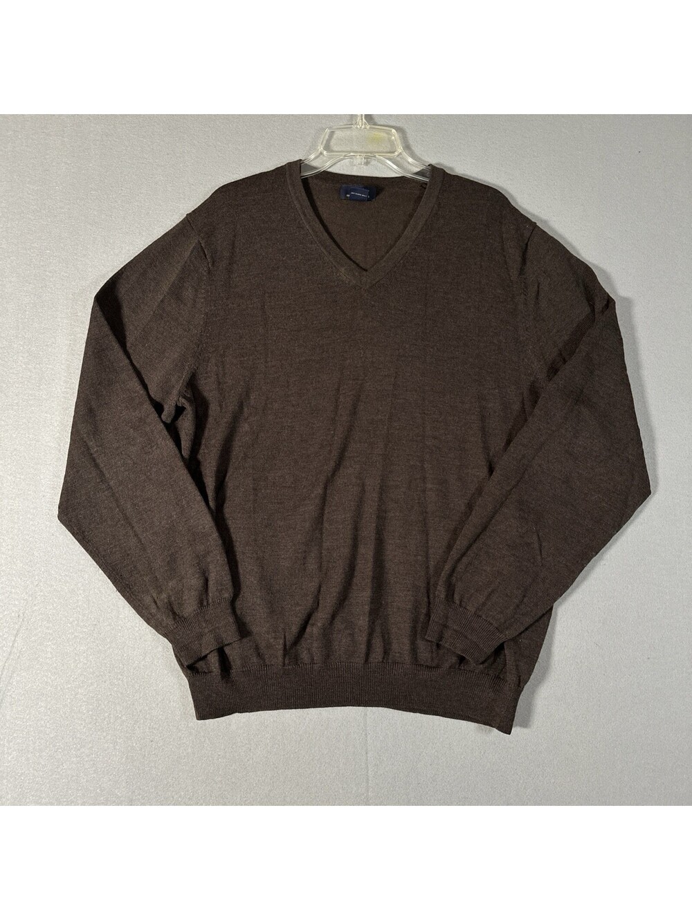 Brooks Brothers Sweater Mens Large Brown Stretch Merino Wool Blend V Neck